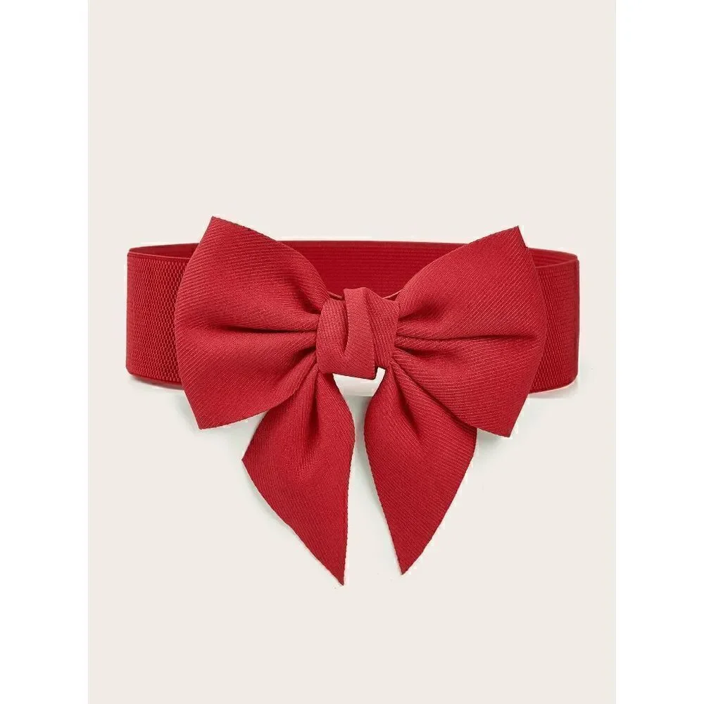 🎀 Red Bow Decor Elastic Stretchy Wide Corset Belt SIZE L-XL NEW